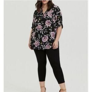 Torrid Harper Blouse 5X Semi Sheer Black Purple Flowers Office Cottage core
